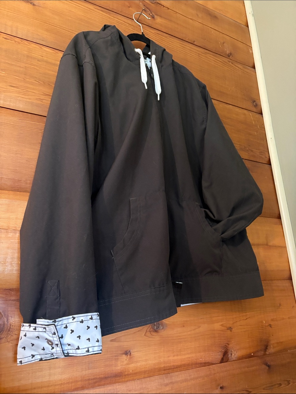 Disney Parks Small Black Hooded Windbreaker, Mickey Mouse Silhouette Pattern